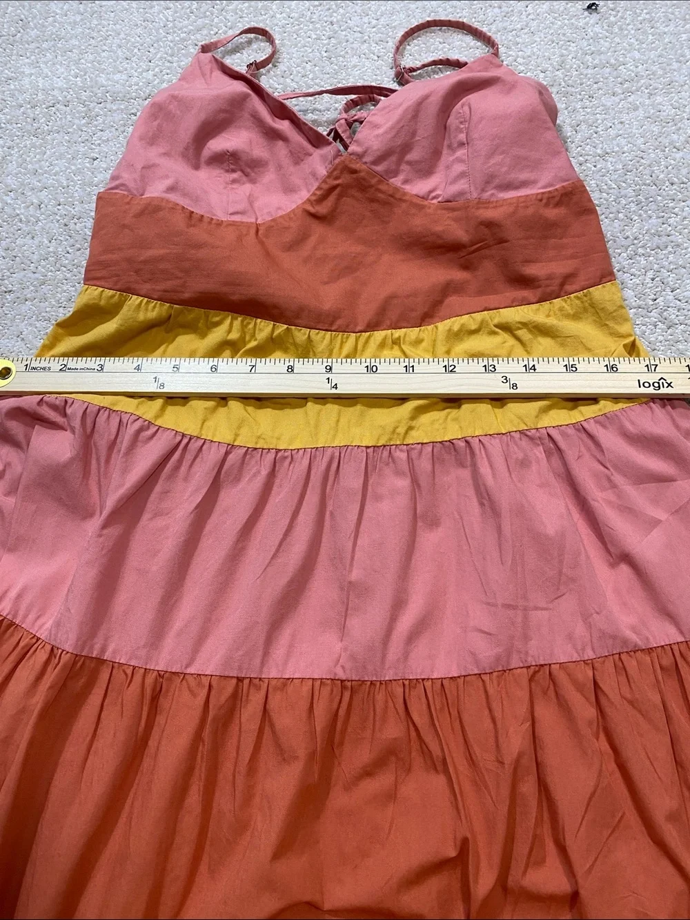Tiered Colorblock Maxi Dress - Pink, Coral & Yellow Size L 100% Cotton